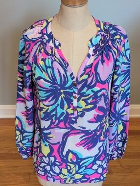 Lilly Pulitzer Elsa Silk Top - Tropical Catwalkin Medium